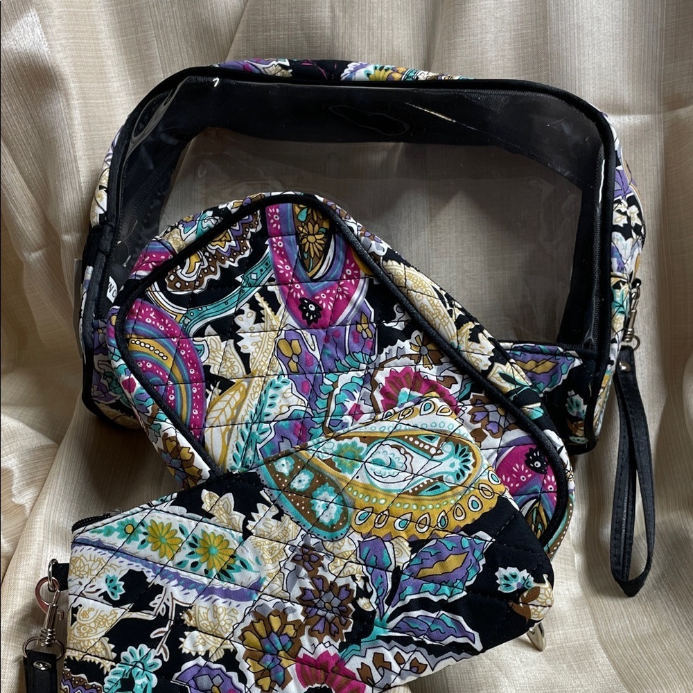 Three Piece Vibrant Floral Cosmetic Bag Set NWT